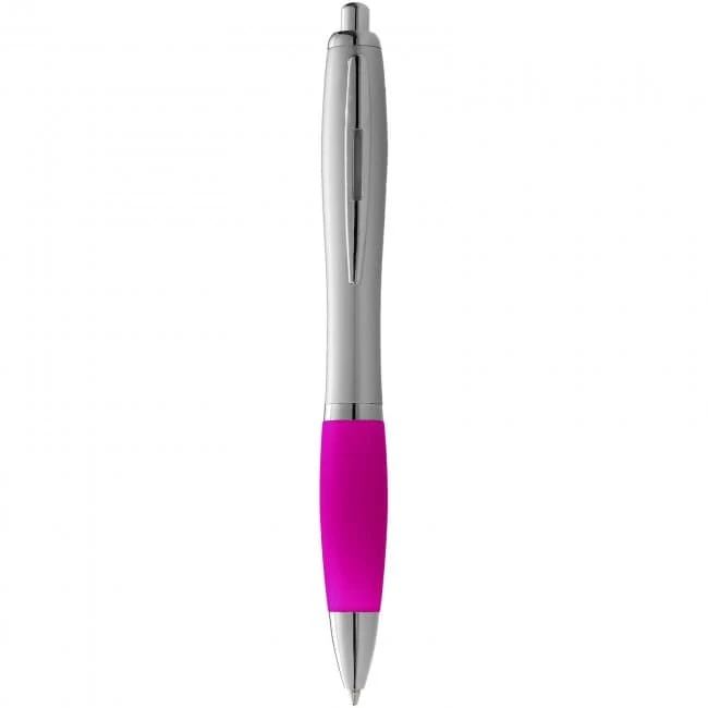 Nash ballpoint pen with silver barrel with coloured grip