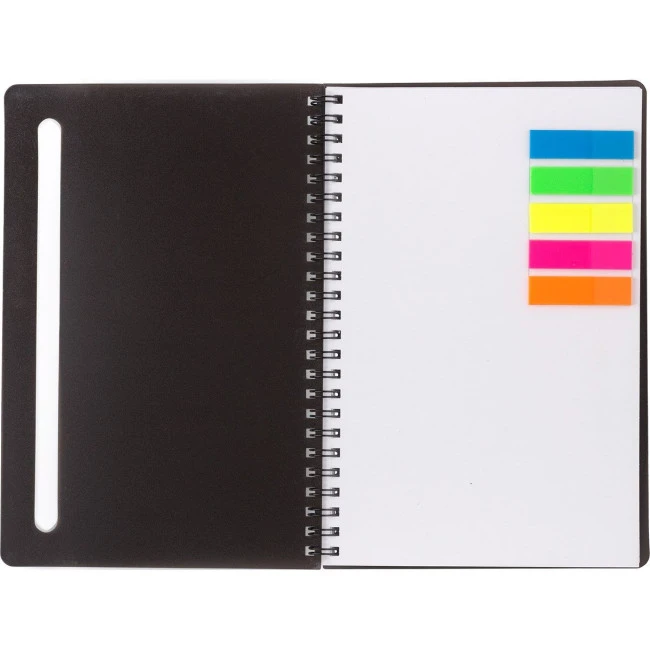 Notebook with sticky notes