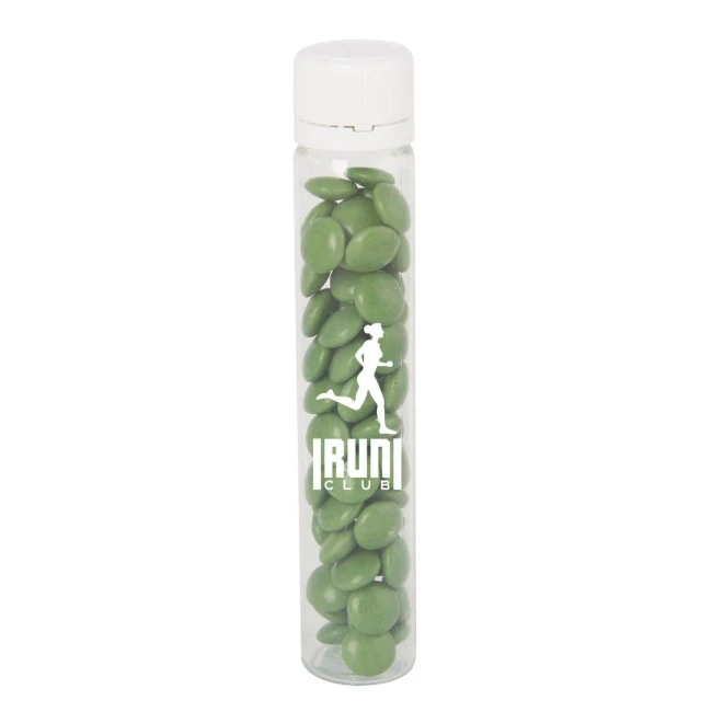 Plastic tube with milk chocolate sweets