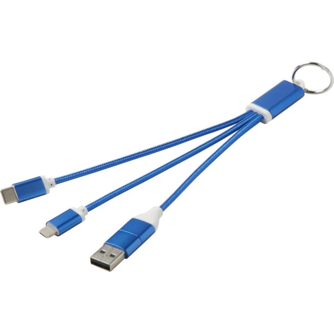 Metal 4-in-1 Recycled Aluminium Charging Cable With Keychain