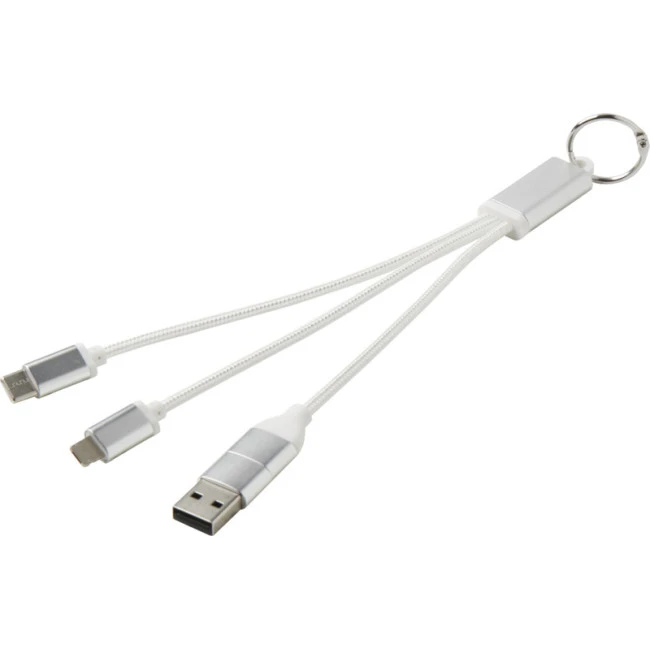 Metal 4-in-1 Recycled Aluminium Charging Cable With Keychain