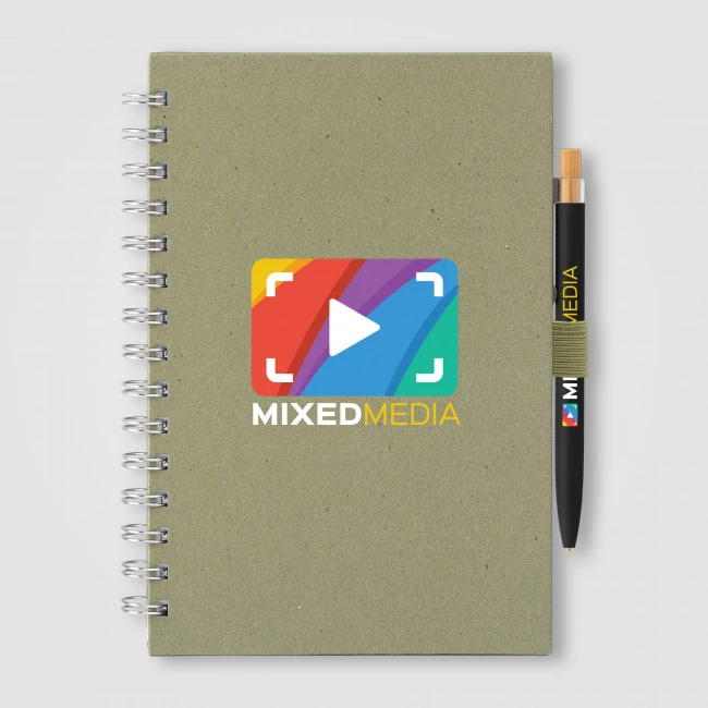 Terra Recycled Milk Carton Hard Cover Spiral A5 Notebook & Reborn Pen Set