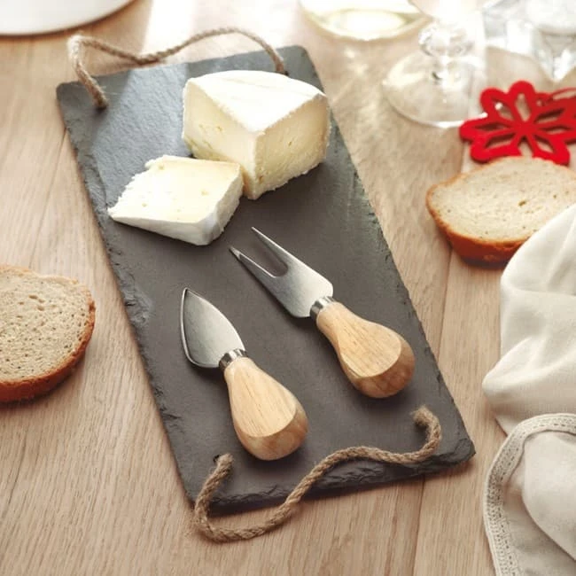 Slate cheeseboard with 2 kniv