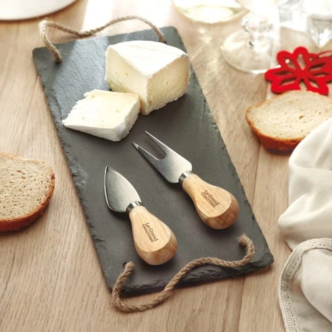 Slate cheeseboard with 2 kniv