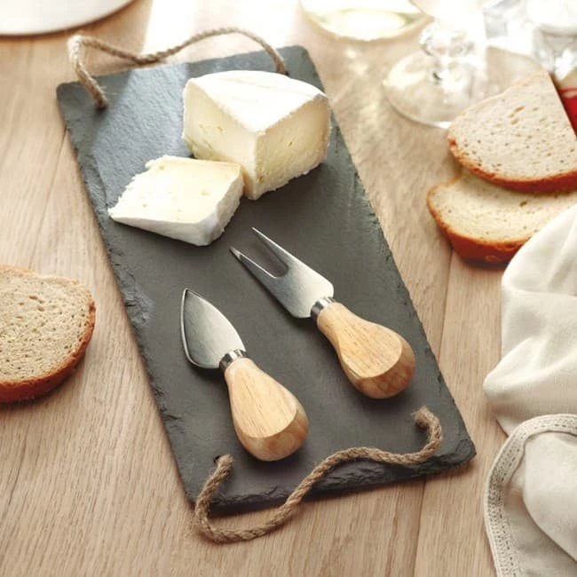 Slate cheeseboard with 2 kniv