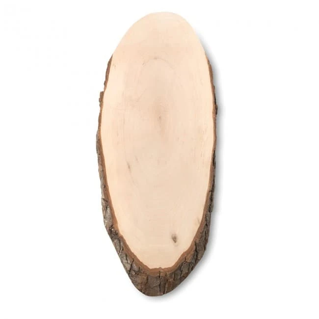 Oval wooden board with bark