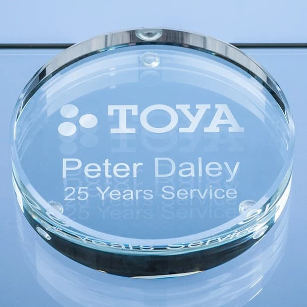 9cm x 18mm Clear Glass Round Paperweight