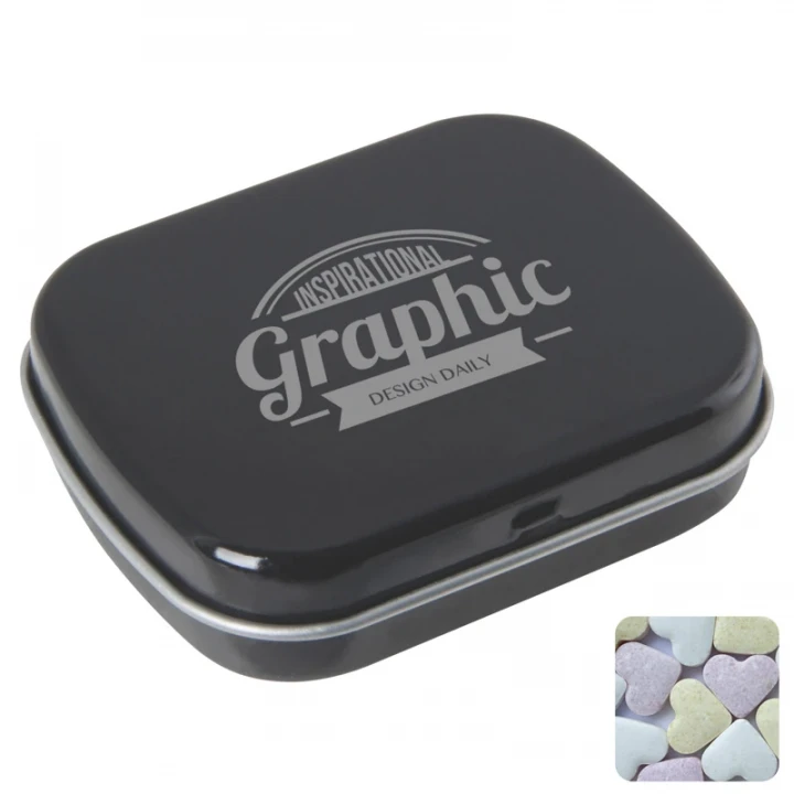 Flat Hinged Tin With Fruit Heart Sweets 