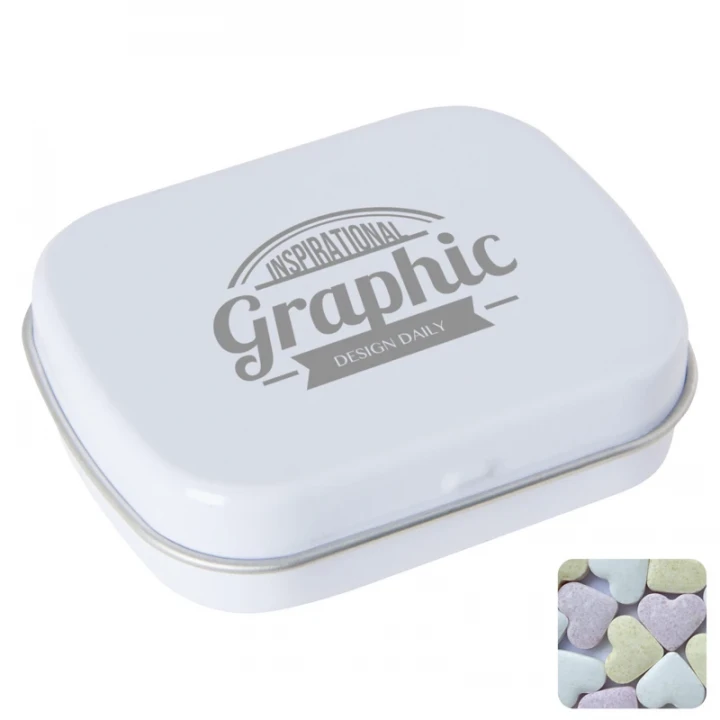 Flat Hinged Tin With Fruit Heart Sweets 