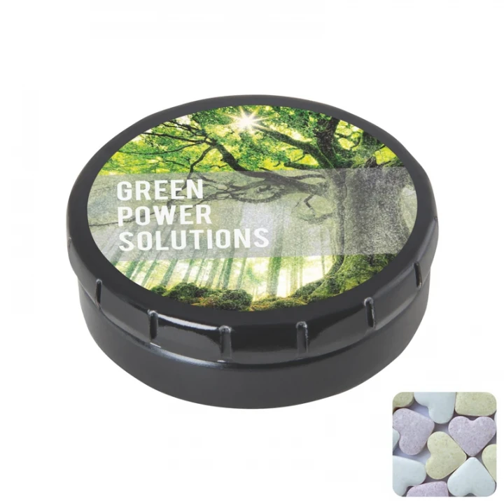 Round Click Tin With Fruit Heart Sweets