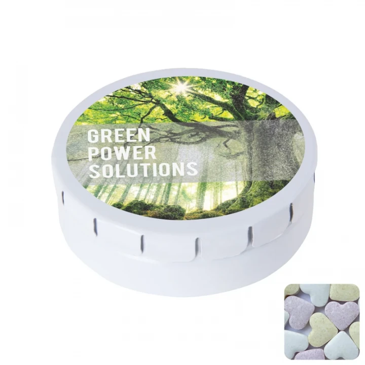 Round Click Tin With Fruit Heart Sweets