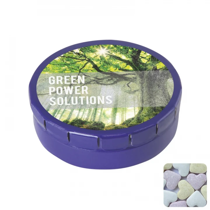 Round Click Tin With Fruit Heart Sweets