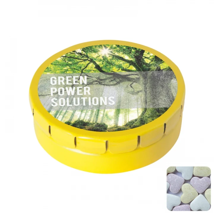 Round Click Tin With Fruit Heart Sweets