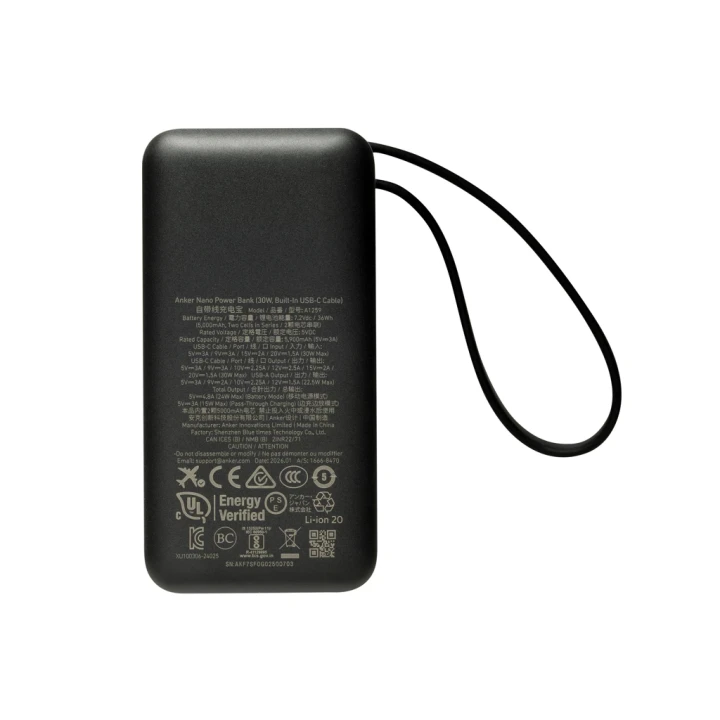 Anker Nano Power Bank 30W, Built-In USB-C Cable