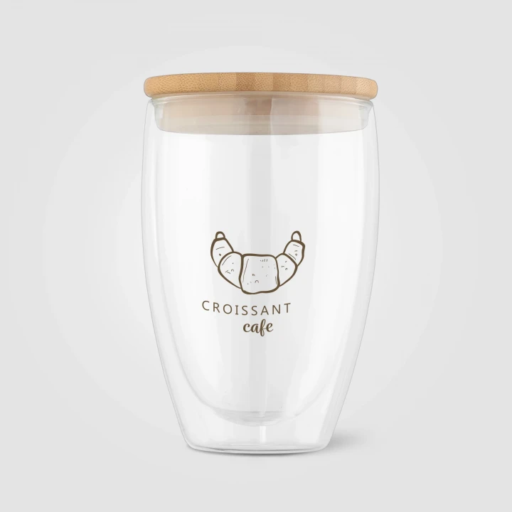 Sculpture 355ml Double Wall Glass Tumbler With Bamboo Lid