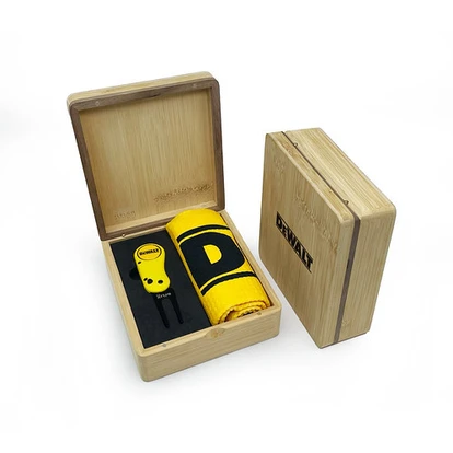 Mini Hinged Magnetic Bamboo Towel And Flix Pro 2.0 Golf Presentation Box