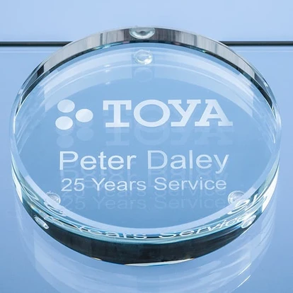 9cm x 18mm Clear Glass Round Paperweight